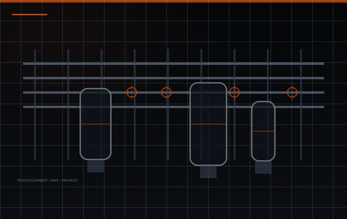 Industrial process equipment and pipe rack detail